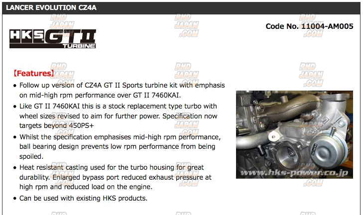 HKS Sports Turbine Kit GTII 8262 KAI - CZ4A - RHDJapan